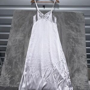 Vintage y2k Silk Maxi Slip Dress Gown Womens Medium Silver Romantic Metallic USA
